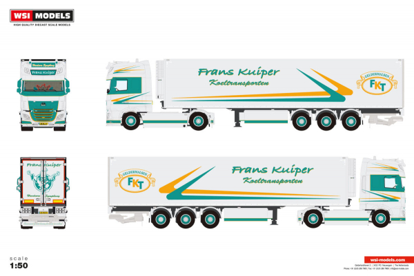 WSI Models 01-5088 FRANS KUIPER DAF XF SUPER SPACE CAB MY2017 4X2 REEFER TRAILER - 3 AXLE