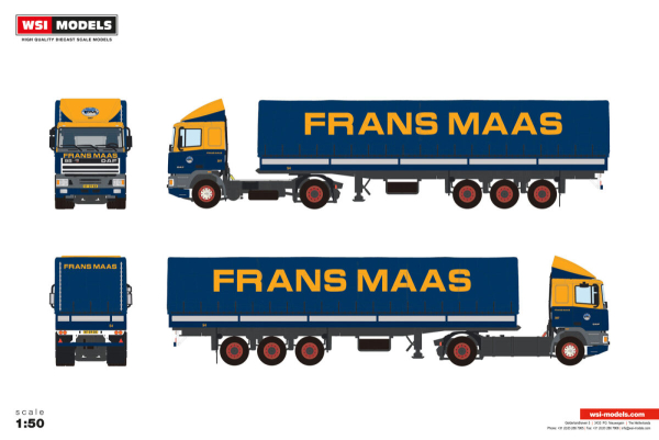 WSI Models 01-5455 FRANS MAAS DAF 95 COMFORT CAB 4X2 CLASSIC CURTAINSIDER TRAILER - 3 AXLE