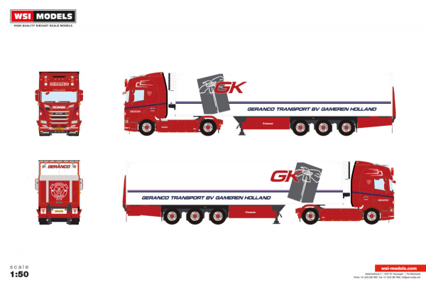 WSI Models 01-5343 GERANCO TRANSPORT SCANIA R HIGHLINE CR20H 4X2 REEFER TRAILER - 3 AXLE