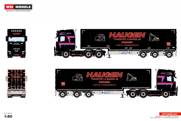 WSI Models 01-5171 HAUGEN SCANIA S HIGHLINE CS20H 6X4 SEMI BOX TRAILER - 3 AXLE