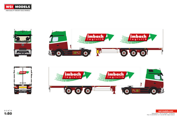 WSI Models 01-5321 IMBACH MERCEDES-BENZ EACTROS 600 - PROCABIN BIG 4X2 BOX TRAILER - 3 AXLE