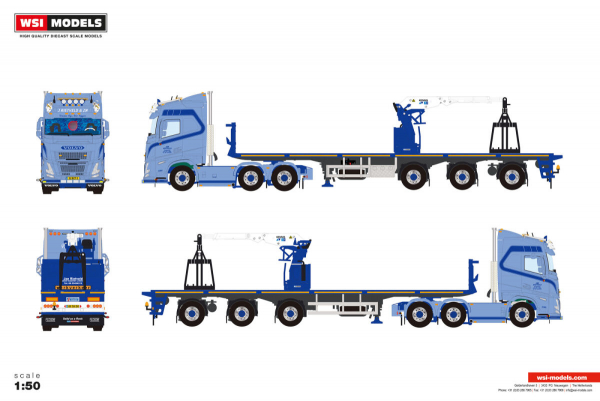 WSI Models 01-5549 JAN RIETVELD VOLVO FH AERO GLOBETROTTER 6X2 TWIN STEER BRICK TRAILER - 3 AXLE