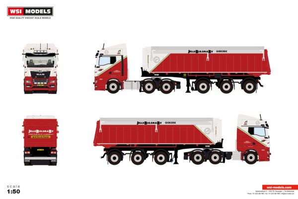 WSI Models 01-5239 JELLE BIJLSMA MAN TGX GM 6X2 TWIN STEER TIPPER TRAILER - 3 AXLE