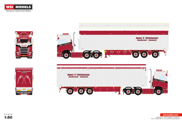 WSI Models 01-5442 JONAS V. CHRISTENSEN SCANIA S NORMAL CS20N 6X2 TAG AXLE MOVING FLOOR TRAILER - 3 AXLE