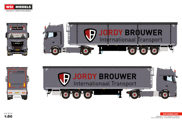 WSI Models 01-5054 JORDY BROUWER TRANSPORT MAN TGX GX 4X2 VOLUME TRAILER - 3 AXLE