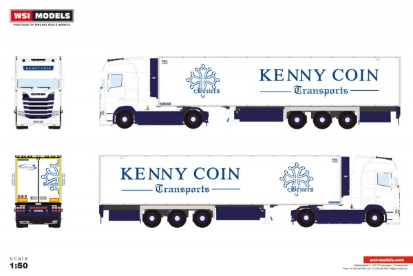 WSI Models 01-5146 KENNY COIN SCANIA S HIGHLINE CS20H 4X2 REEFER TRAILER - 3 AXLE