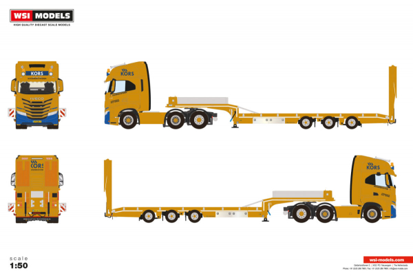 WSI Models 01-5053 KORS HOOGWERKSYSTEMEN IVECO S-WAY AS HIGH MY2024 6X2 TWIN STEER SEMI LOW LOADER WITH RAMPS - 3 AXLE
