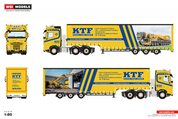WSI Models 01-5170 KTF HARLINGEN VOLVO FH4 GLOBETROTTER 6X2 TWIN STEER SEMI WITH CURTAIN - 3 AXLE