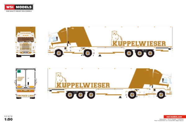 WSI Models 01-5548 KUPPELWIESER SCANIA 4 SERIES FLAT ROOF 4X2 REEFER TRAILER - 3 AXLE