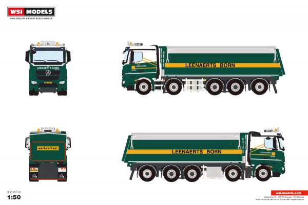 WSI Models 01-4912 LEENAERTS BORN MERCEDES-BENZ AROCS MP4 2.300MM CLASSIC SPACE TIPPER TRUCK 10X4