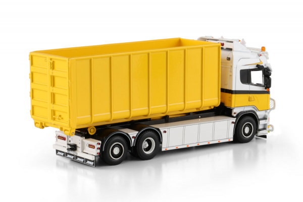 WSI Models 01-4716 Lenz Gerüstbau SCANIA R6 HIGHLINE RIGED TRUCK WITH HOOKLIFT SYSTEM 6X2 TAG AXLE + 40M3 CONTAINER
