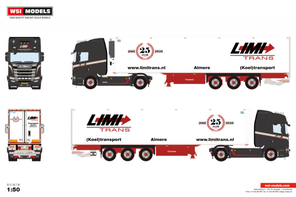 WSI Models 01-5065 LIMI TRANS SCANIA R HIGHLINE CR20H 4X2 REEFER TRAILER - 3 AXLE