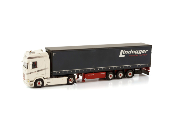 WSI Models 02-3145 LINDEGGER SCANIA S HIGHLINE CS20H 4X2 CURTAINSIDE TRAILER - 3 AXLE