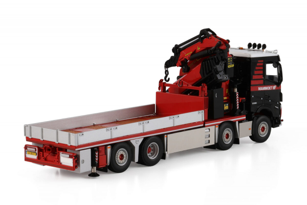 WSI Models 410323 MAMMOET MERCHANDISING VOLVO FH 5 SLEEPER CAB RIGED FLATBED TRUCK 8X2 TAG AXLE WITH PALFINGER PK 78002 SH + JIB