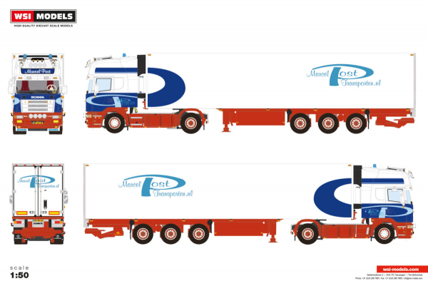WSI Models 01-4919 MARCEL POST SCANIA 4 SERIES TOPLINE 4X2 REEFER TRAILER - 3 AXLE