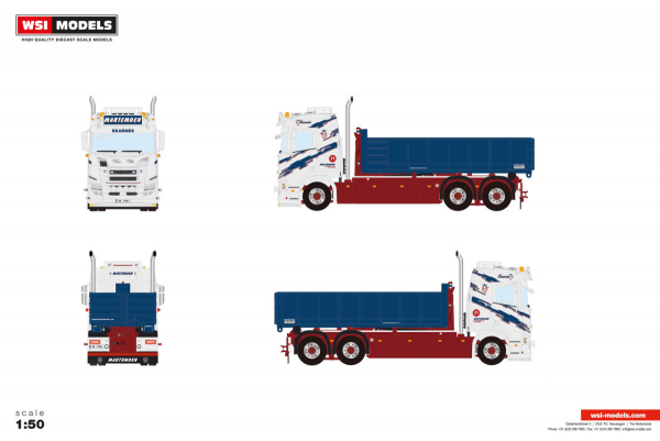 WSI Models 01-5308 MARTEMOEN SCANIA R NORMAL CR20N RIGED TRUCK WITH HOOKLIFT SYSTEM 6X2 TAG AXLE + 15M3 CONTAINER