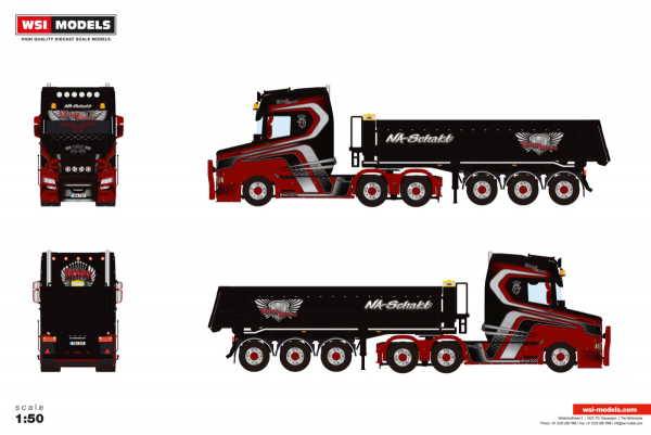 WSI Models 01-5254 NA Schakt VLASTUIN TORPEDO 6X2 TAG AXLE HALF PIPE TIPPER TRAILER - 3 AXLE