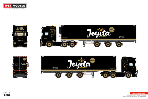 WSI Models 01-5472 P&M JANSEN - VAN OOIJEN CITRUS SCANIA R6 TOPLINE 6X2 TWIN STEER TRIDEC REEFER TRAILER - 3 AXLE