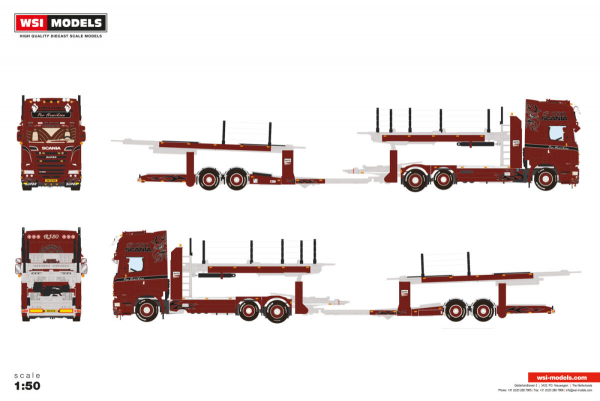 WSI Models 01-5116 PER HENRIKSEN SCANIA STREAMLINE TOPLINE 6X2 MIDLIFT AXLE CAR TRANSPORTER - 5 AXLE