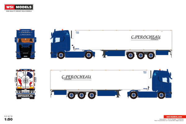 WSI Models 01-5688 PEROCHEAU SCANIA S HIGHLINE CS20H 4X2 REEFER TRAILER - 3 AXLE
