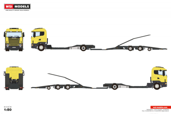 WSI Models 04-2277 PREMIUM LINE SCANIA R4 FLAT ROOF TRUCK TRANSPORTER COMBI 4X2