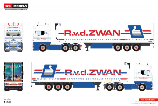 WSI Models 01-4869 R. V.D. ZWAN MAN TGX GX 6X2 TAG AXLE REEFER TRAILER - 3 AXLE