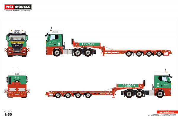 WSI Models 01-5522 SCALES MAN TGX GM 6X2 TWIN STEER SEMI LOW LOADER - 4 AXLE