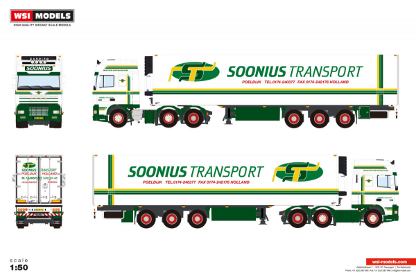 WSI Models 01-5201 SOONIUS DAF 95XF SUPER SPACE CAB 6X2 TWIN STEER REEFER TRAILER - 3 AXLE