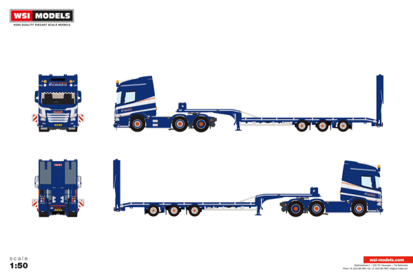 WSI Models 01-5467 TEN NAPEL VERHUUR DAF XD SH WITH SKY LIGHTS 6X2 TWIN STEER SEMI LOW LOADER WITH RAMPS - 3 AXLE