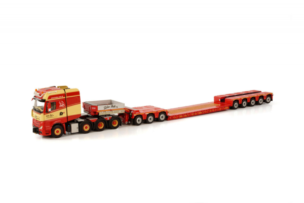 WSI Models 01-3844 TORBEN RAFN MERCEDES BENZ ACTROS MP4 SLT GIGA SPACE 8X4 LOW LOADER - 5 AXLE WITH DOLLY 3 AXLE