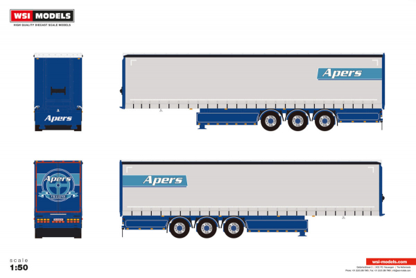 WSI Models 01-5401 TRANSPORT APERS CURTAINSIDE TRAILER - 3 AXLE