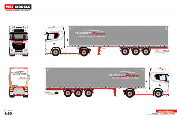 WSI Models 01-5203 TRANSPORTS ALLAIRE SCANIA S HIGHLINE CS20H 4X2 CURTAINSIDE TRAILER - 3 AXLE