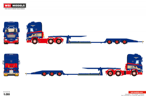 WSI Models 01-5035 TT TRUCK-TRANSFER SCANIA STREAMLINE TOPLINE 6X2 TWIN STEER TRUCK TRANSPORTER - 3 AXLE