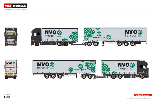 WSI Models 01-5021 TUINSTRA TRANSPORT VOLVO FH5 GLOBETROTTER XL 6X2 TAG AXLE RIGED TRUCK DRAWBAR ROAD TRAIN - 8 AXLE + LZV DOLLY LOW