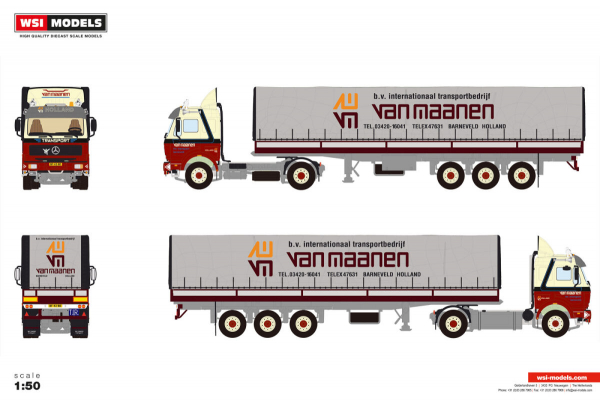 WSI Models 01-5323 VAN MAANEN MERCEDES-BENZ NG 4X2 CLASSIC CURTAINSIDER TRAILER - 3 AXLE
