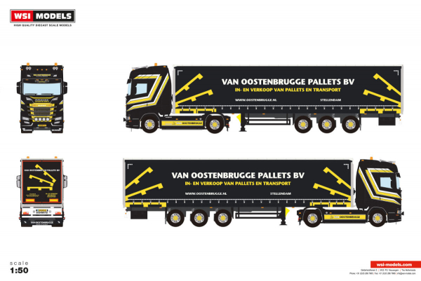 WSI Models 01-5365 VAN OOSTENBRUGGE SCANIA S HIGHLINE CS20H 4X2 CURTAINSIDE TRAILER - 3 AXLE