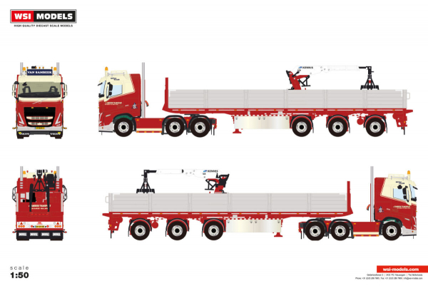 WSI Models 01-5115 VAN SAMBEEK VOLVO FH5 MY2024 SLEEPER CAB 6X2 TWIN STEER BRICK TRAILER - 3 AXLE