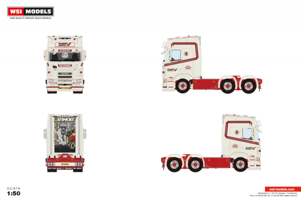 WSI Models 01-4860 Vendelbo Spedition SCANIA S HIGHLINE CS20H 6X2 TAG AXLE