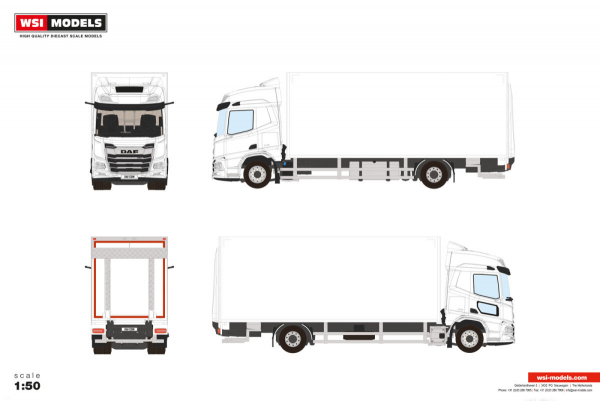 WSI Models 03-2067 WHITE LINE DAF XD SH WITH SKY LIGHTS AND SIDE WINDOW RIGED BOX TRUCK 4X2