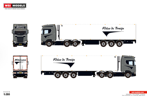 WSI Models 01-5526 WILCO DE BRUIJN SCANIA S HIGHLINE CS20H 6X2 TAG AXLE REEFER TRAILER - 3 AXLE